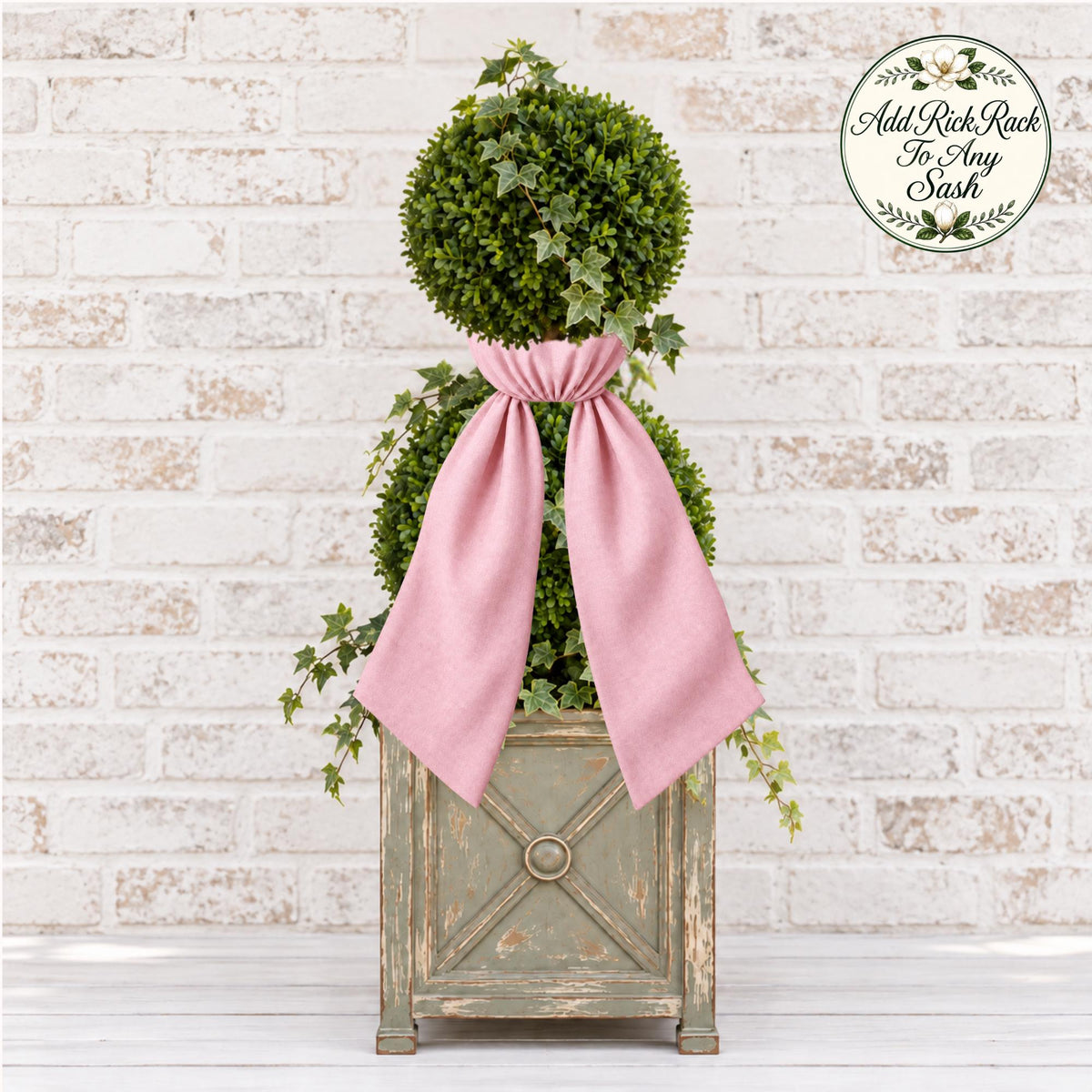 Classic Solid Wreath Sash, Personalized Front Door Bow, 52 or 72 Inch Wreath Sash, Rick Rack Trim Option