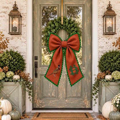 Classic Solid Wreath Sash, Personalized Front Door Bow, 52 or 72 Inch Wreath Sash, Rick Rack Trim Option