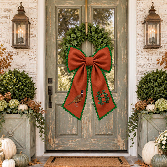 Classic Solid Wreath Sash, Personalized Front Door Bow, 52 or 72 Inch Wreath Sash, Rick Rack Trim Option