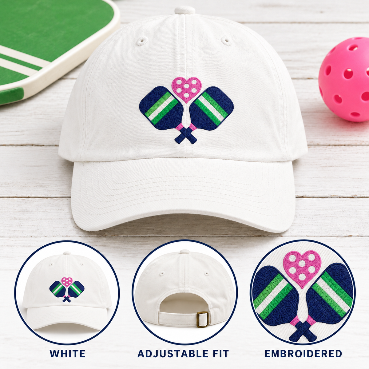 Pickleball Heart Paddles embroidered capoptions