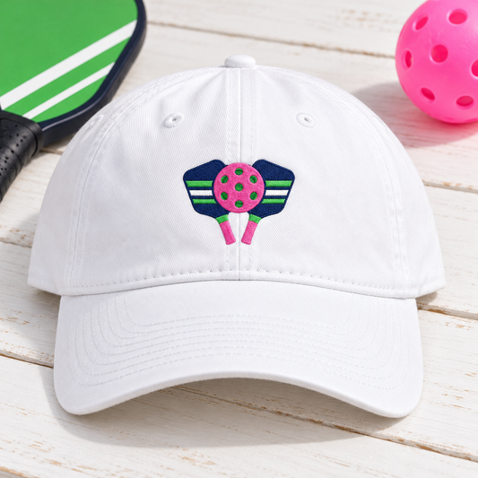 Pickleball Paddles embroidered caphero with pink ball and green holes