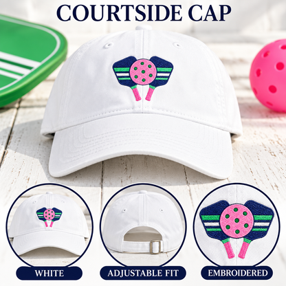 Pickleball Paddles embroidered capoptions with pink ball and green holes