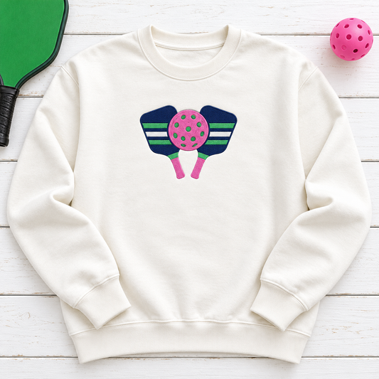 Pickleball Paddles embroidered crewhero with pink ball and green holes