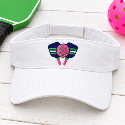 Pickleball Paddles embroidered visorhero with pink ball and green holes