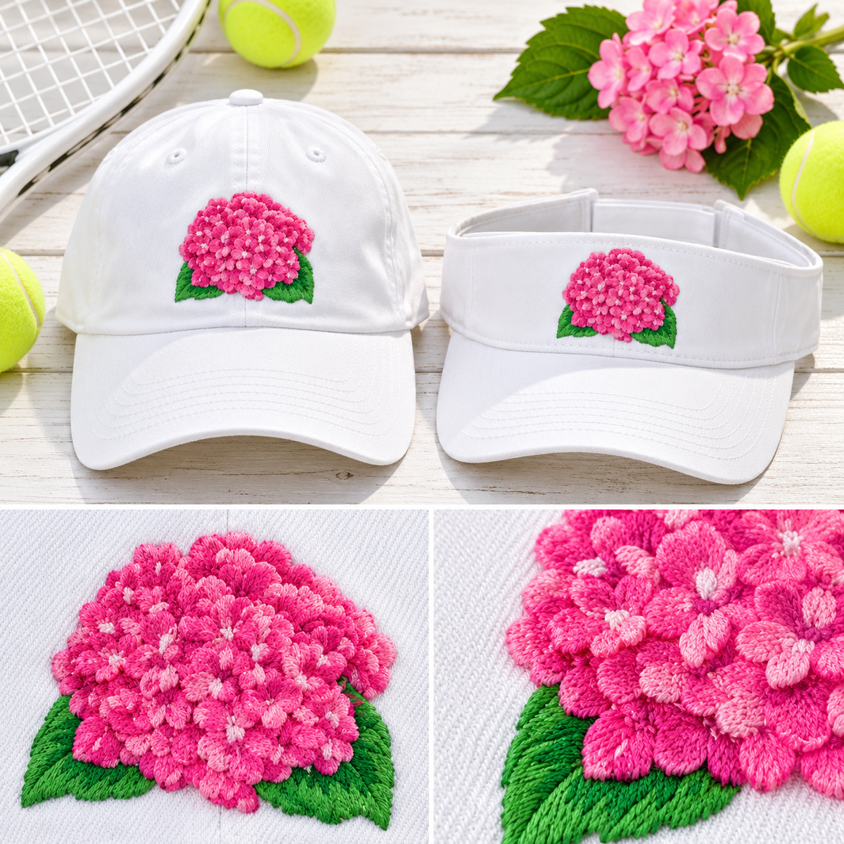 pink hydrangea embroidered collage