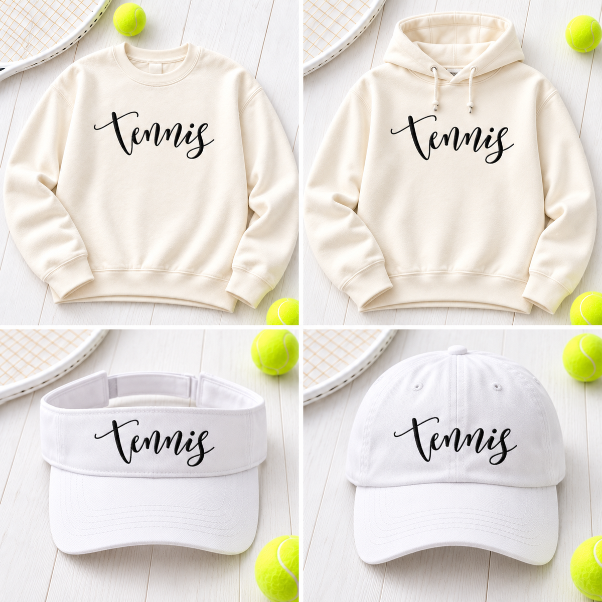 script embroidered matching crewneck hoodie Victory Visor and Courtside Cap, sold separately