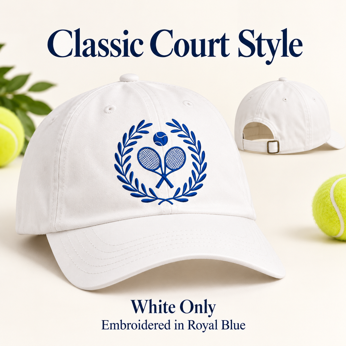 Royal blue embroidered Tennis Club Crest hat options listing photo