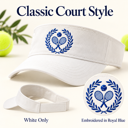 Royal blue embroidered Tennis Club Crest white visor options photo