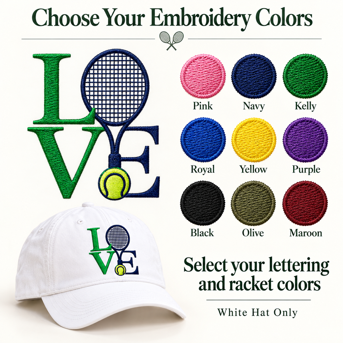 Embroidered Tennis Love hat options product listing image