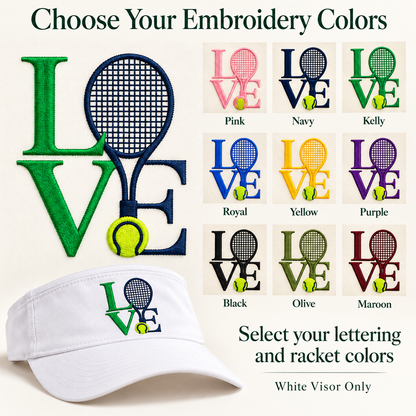 Tennis Love embroidered visor options guide