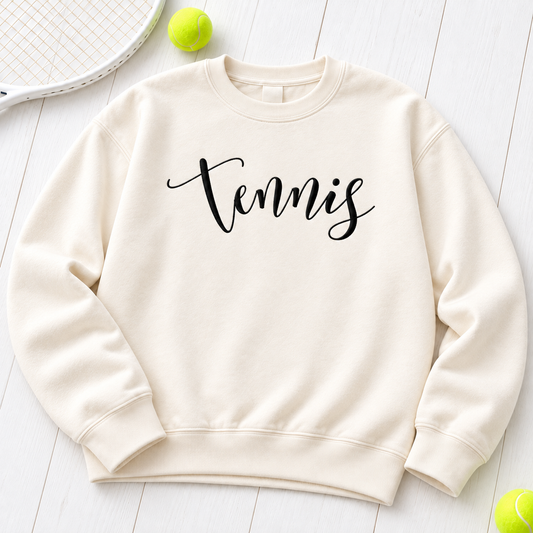 Tennis script embroidered ivory sweatshirt hero