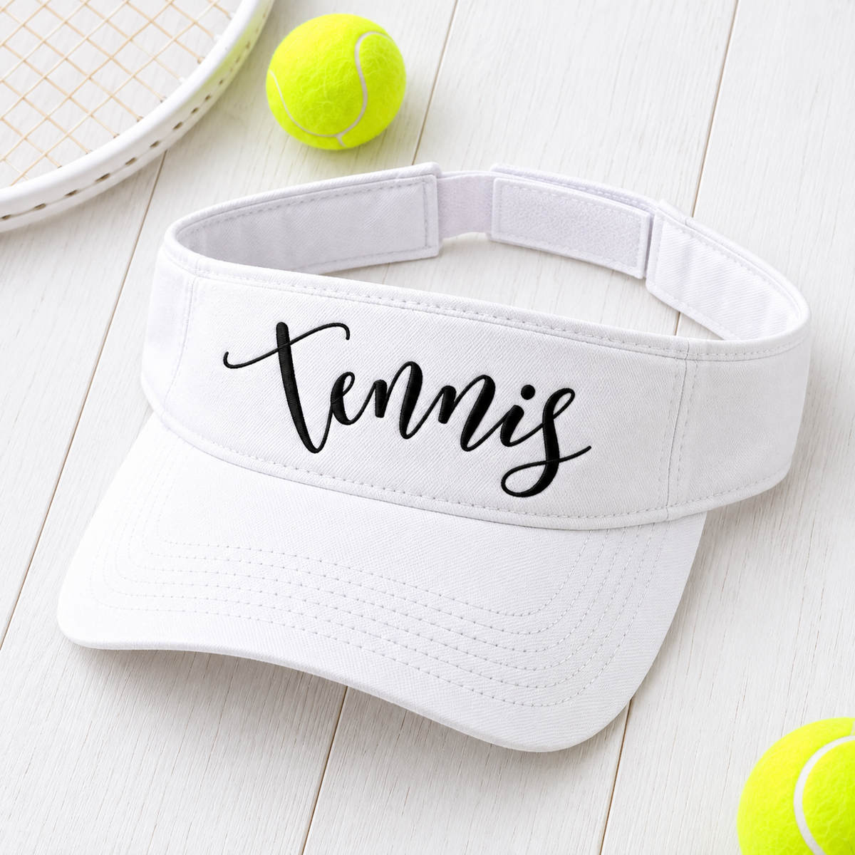 Tennis script embroidered white Victory Visor hero